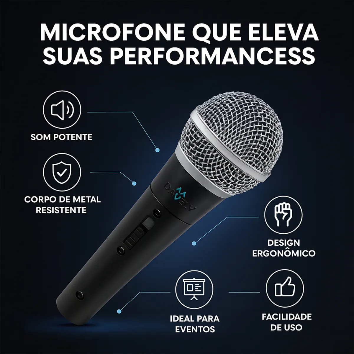 Microfone dinâmico estilo SM58 com fio profissional, canto, Gravação Vocal